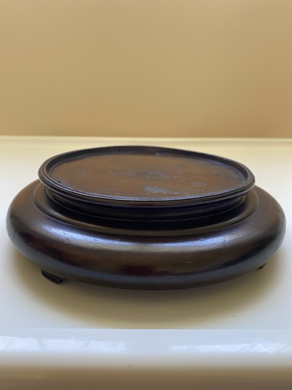 Vintage Chinese Carved Wood Round Display Stand Top Inside Rim 15cm
